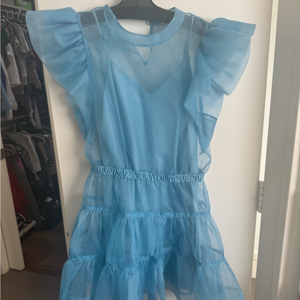 Jonathan Simkhai Ruffled Blue Mini Dress - Picture 2 of 6